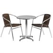 Flash Furniture 3 Piece Round Patio Bistro Set in Aluminum and Brown