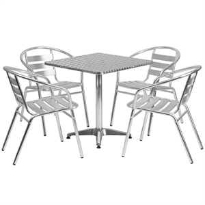 flash furniture 5 piece square patio dining set in aluminum