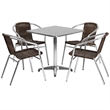 Flash Furniture 5 Piece Square Patio Dining Set in Aluminum and Brown