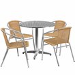 Flash Furniture 31.5Rd Aluminum Table Set-4 Ch In Beige