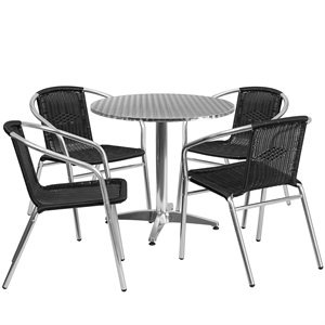Flash Furniture 31.5Rd Aluminum Table Set-4 Ch In Black
