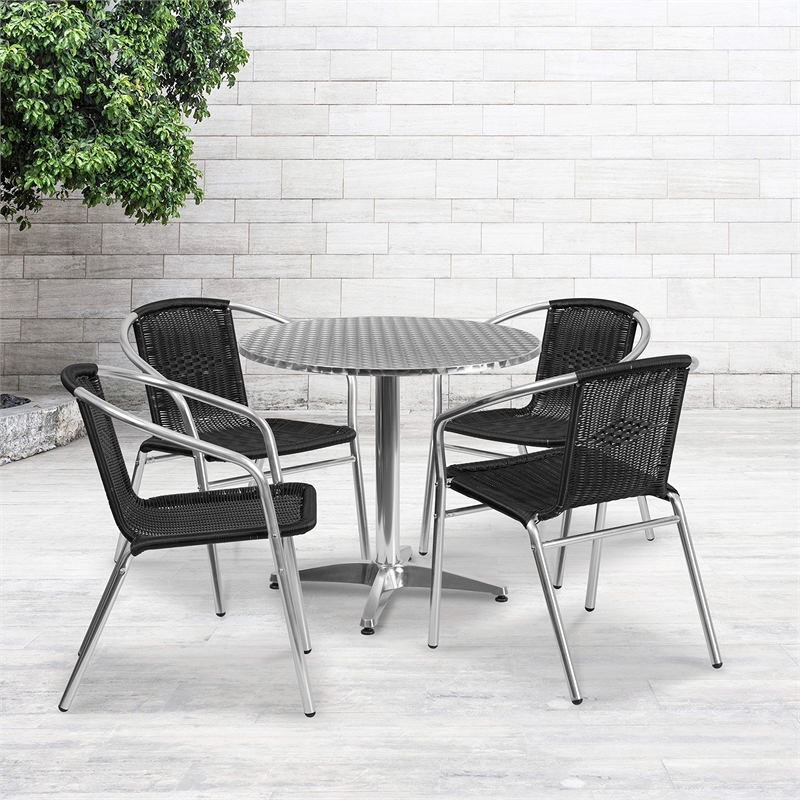 Flash Furniture 31.5Rd Aluminum Table Set-4 Ch In Black