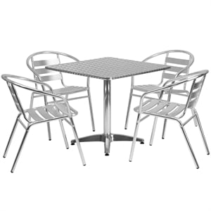 flash furniture 5 piece square patio dining set in aluminum