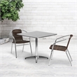 Flash Furniture 3 Piece Square Patio Dining Set in Aluminum and Brown