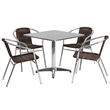 Flash Furniture 5 Piece Square Patio Dining Set in Aluminum and Brown
