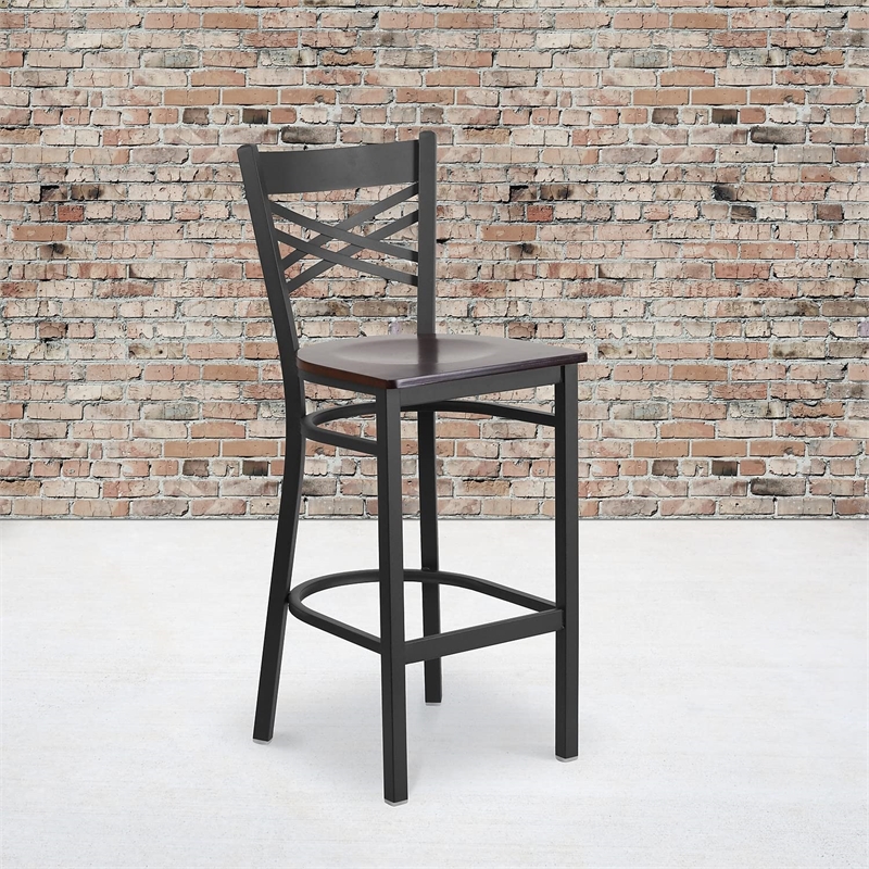 Flash Furniture Metal Restaurant Bar Stool in Black and Walnut