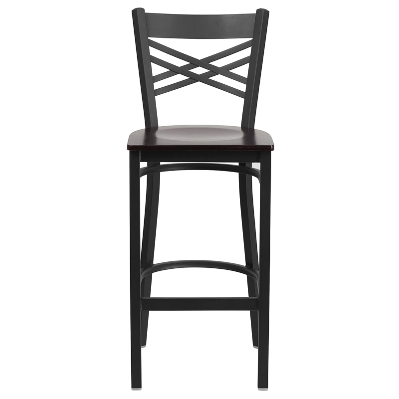Flash Furniture Metal Restaurant Bar Stool in Black and Walnut