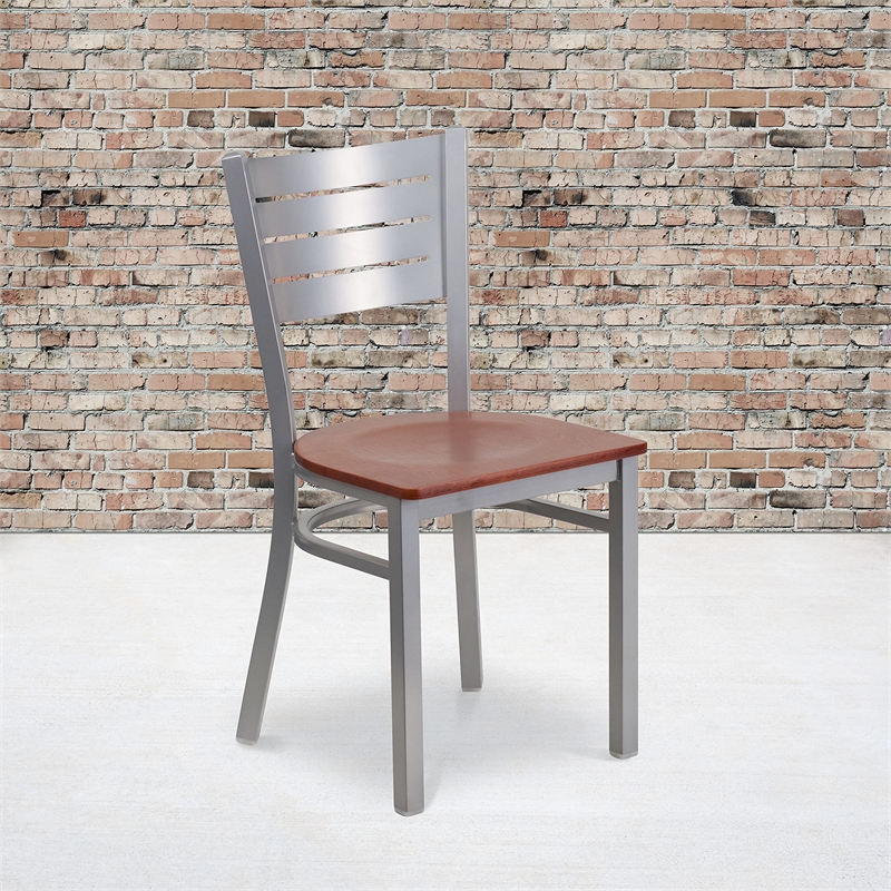 Flash Furniture Restaurant Dining Chair in Cherry and Silver
