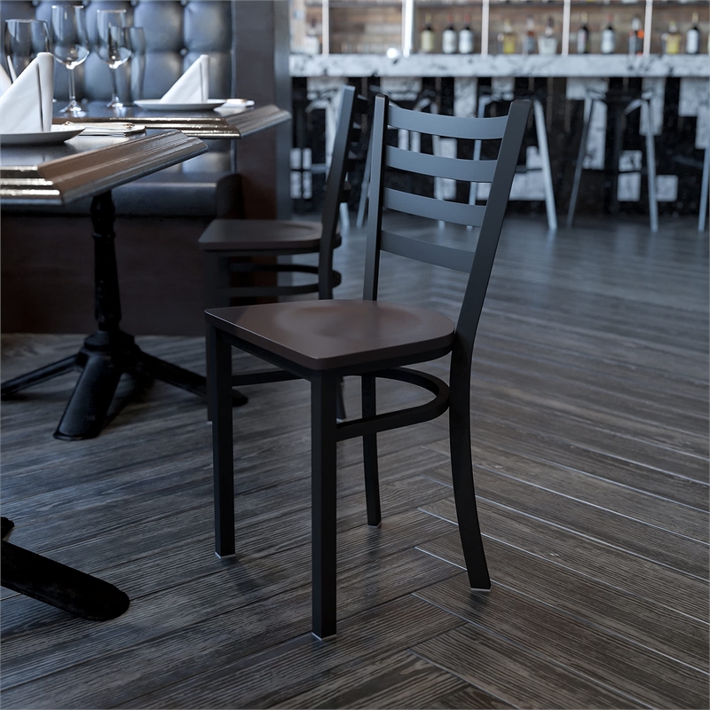 Flash Furniture Restaurant Dining Chair in Black and Walnut
