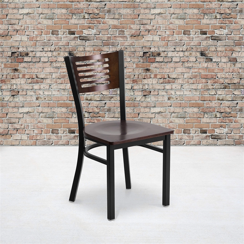 Flash Furniture Metal Restaurant Dining Chair in Black and Walnut