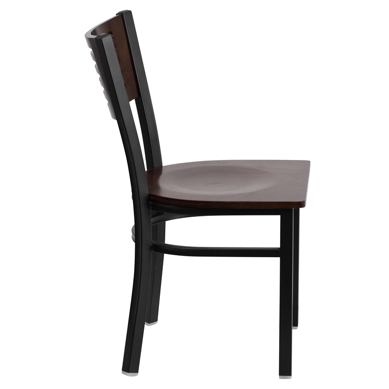 Flash Furniture Metal Restaurant Dining Chair in Black and Walnut