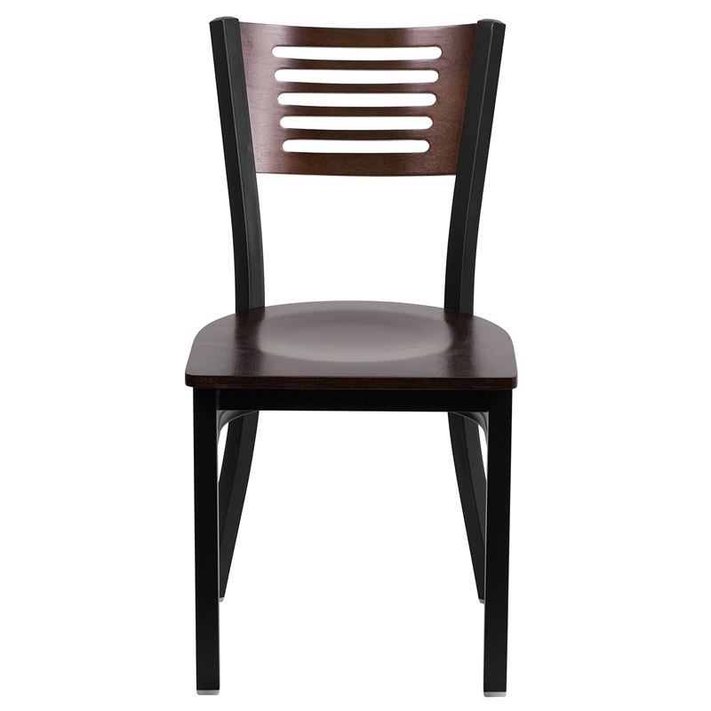Flash Furniture Metal Restaurant Dining Chair in Black and Walnut