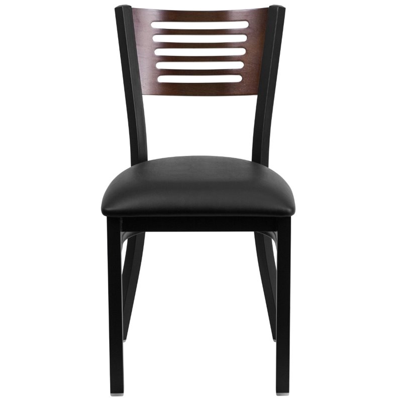 Flash Furniture Metal Restaurant Dining Chair in Black and Walnut
