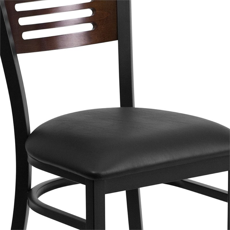Flash Furniture Metal Restaurant Dining Chair in Black and Walnut