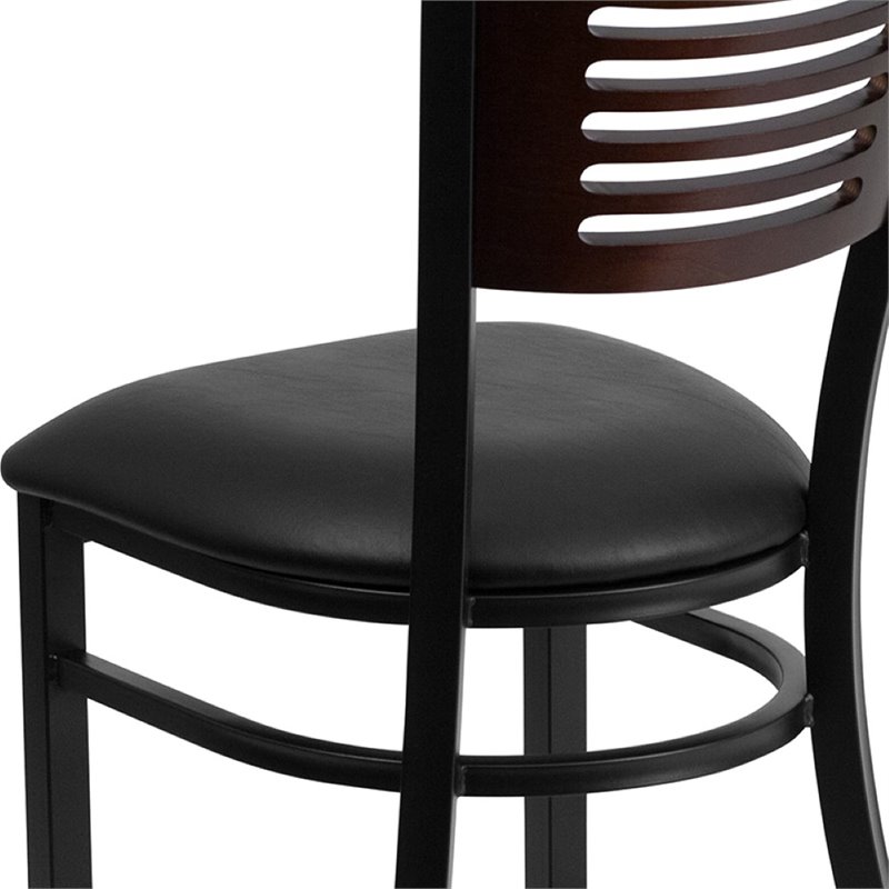 Flash Furniture Metal Restaurant Dining Chair in Black and Walnut