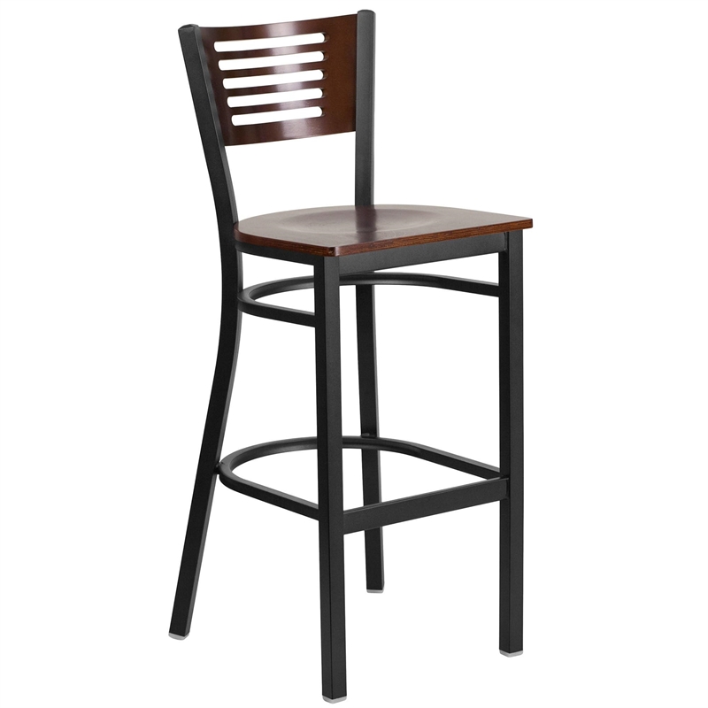 Flash Furniture Metal Restaurant Bar Stool in Black and Walnut