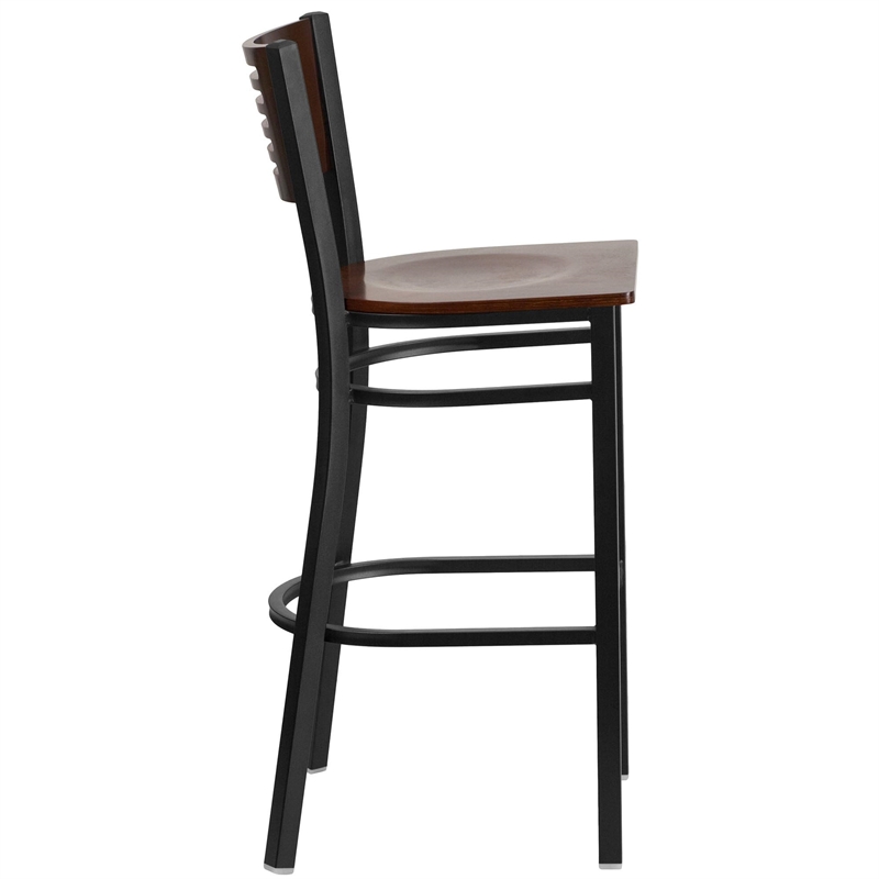 Flash Furniture Metal Restaurant Bar Stool in Black and Walnut