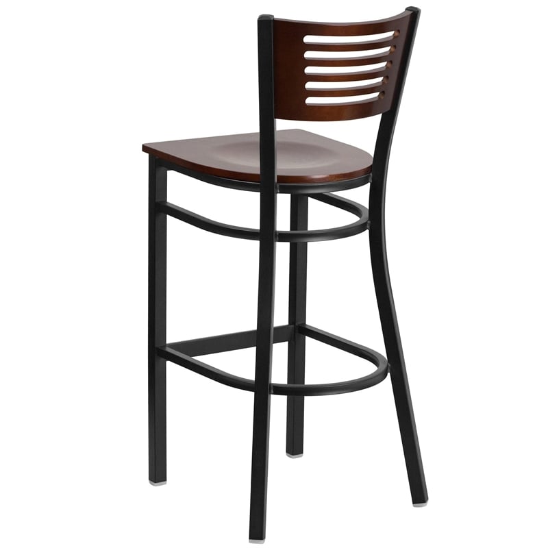 Flash Furniture Metal Restaurant Bar Stool in Black and Walnut