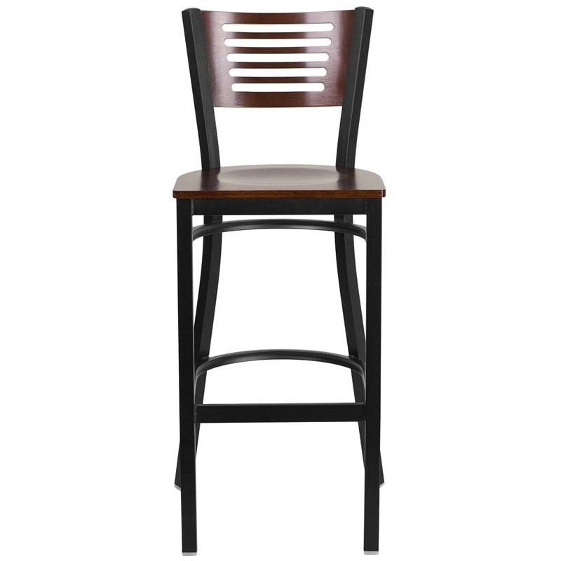 Flash Furniture Metal Restaurant Bar Stool in Black and Walnut