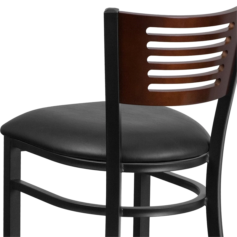 Flash Furniture Metal Restaurant Bar Stool in Black and Walnut