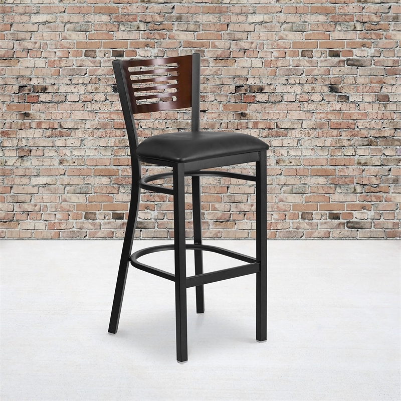 Flash Furniture Metal Restaurant Bar Stool in Black and Walnut