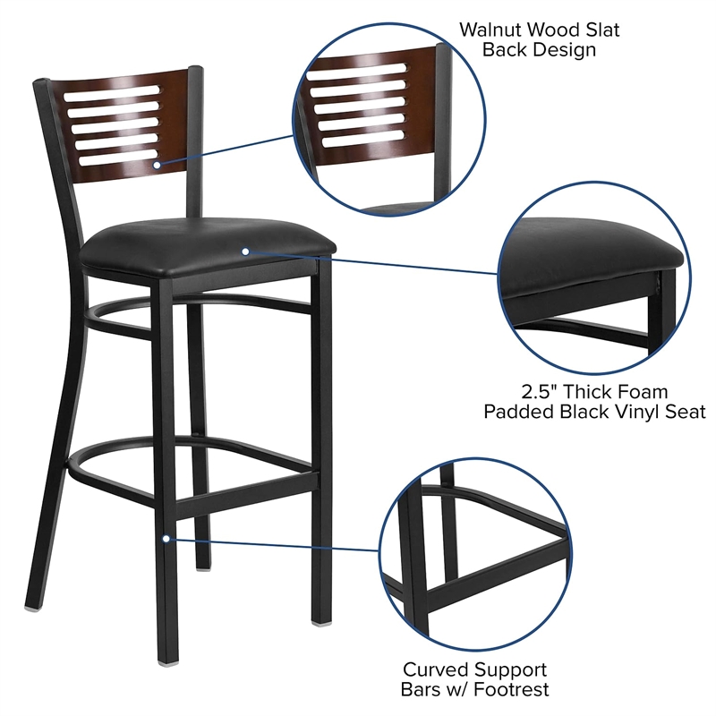 Flash Furniture Metal Restaurant Bar Stool in Black and Walnut