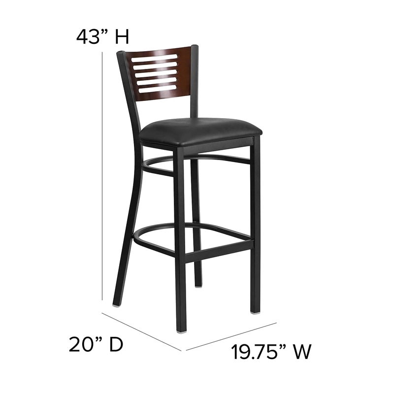 Flash Furniture Metal Restaurant Bar Stool in Black and Walnut