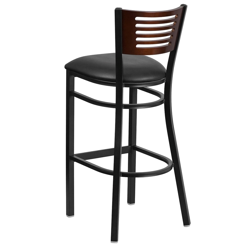 Flash Furniture Metal Restaurant Bar Stool in Black and Walnut