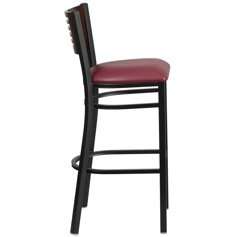 Flash Furniture Metal Restaurant Bar Stool in Burgundy and Walnut