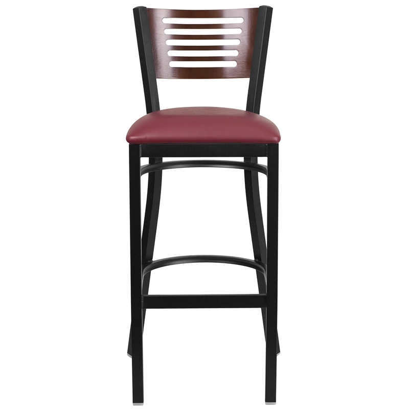 Flash Furniture Metal Restaurant Bar Stool in Burgundy and Walnut