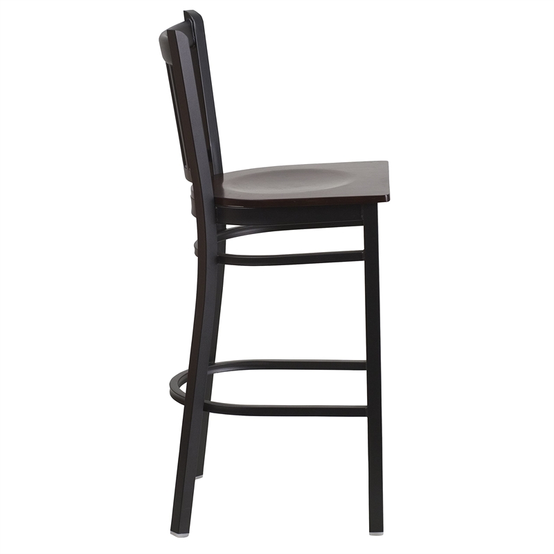 Flash Furniture Metal Restaurant Bar Stool in Black and Walnut