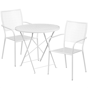 Flash Furniture 3 Piece 30&quot Round Steel Flower Print Patio Dining Set in White