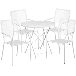 Flash Furniture 5 Piece 30&quot Round Steel Flower Print Patio Dining Set in White