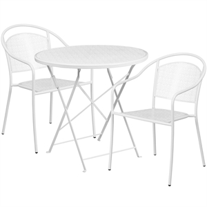 Flash Furniture 3 Piece 30&quot Round Steel Flower Print Patio Dining Set in White