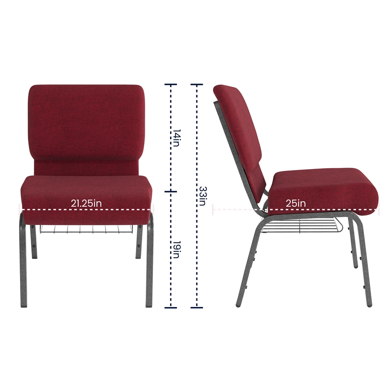 Flash Furniture Hercules Church Chair with Rack in Red