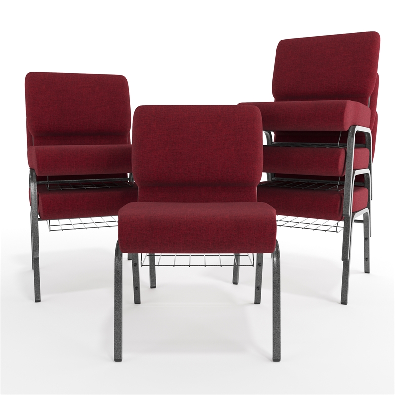 Flash Furniture Hercules Church Chair with Rack in Red