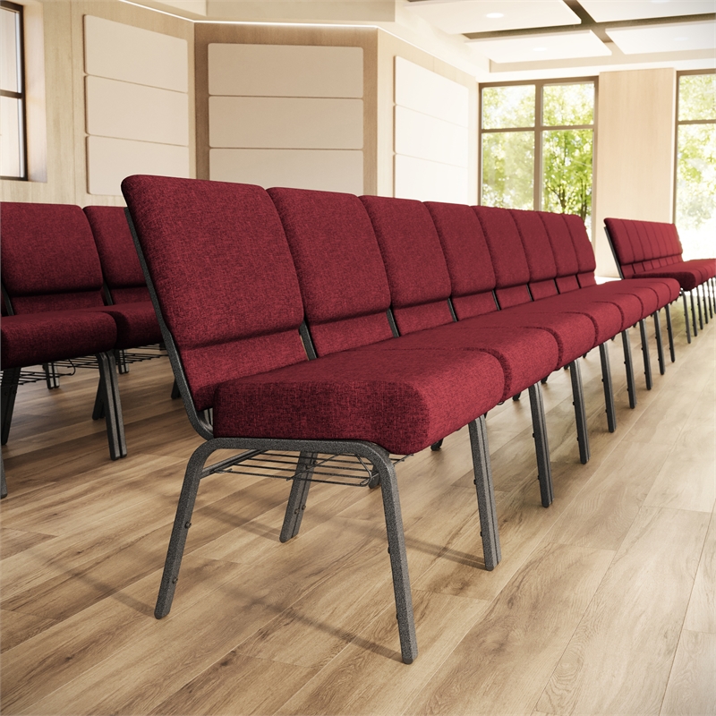 Flash Furniture Hercules Church Chair with Rack in Red