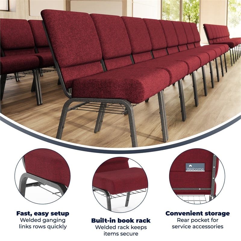 Flash Furniture Hercules Church Chair with Rack in Red