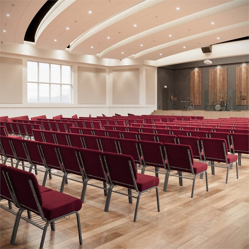 Flash Furniture Hercules Church Chair with Rack in Red