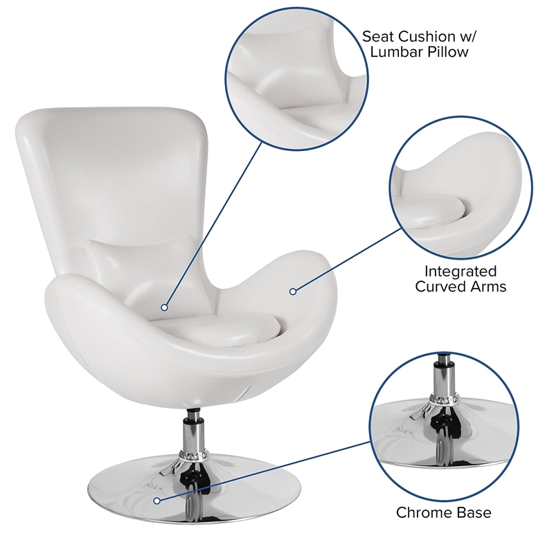 Flash Furniture Leather Egg Chair in White