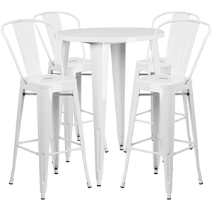 Flash Furniture 5 Piece 30&quot Round Metal Pub Set in White