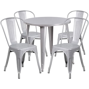 Flash Furniture 5 Piece 30&quot Round Metal Dining Set in Silver
