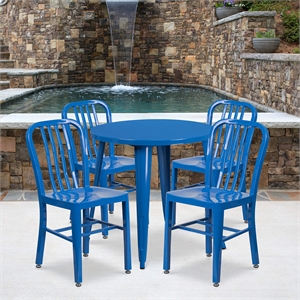 Flash Furniture 5 Piece 30&quot Round Metal Dining Set in Blue