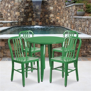 Flash Furniture 5 Piece 30&quot Round Metal Dining Set in Green
