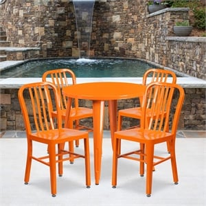 Flash Furniture 5 Piece 30&quot Round Metal Dining Set in Orange