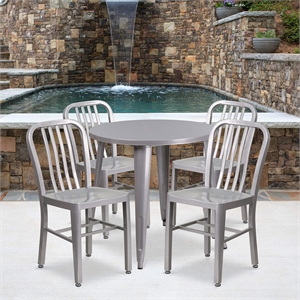 Flash Furniture 5 Piece 30&quot Round Metal Dining Set in Silver