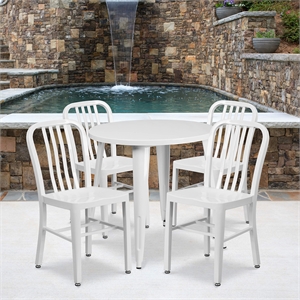 Flash Furniture 5 Piece 30&quot Round Metal Dining Set in White