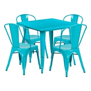 Flash Furniture 5 Piece 31.5&quot Square Metal Dining Set in Crystal Blue