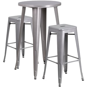 Flash Furniture 3 Piece 24&quot Round Metal Pub Set in Silver