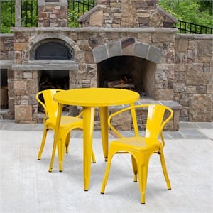 Flash Furniture 3 Piece 30&quot Round Metal Dining Set in Yellow